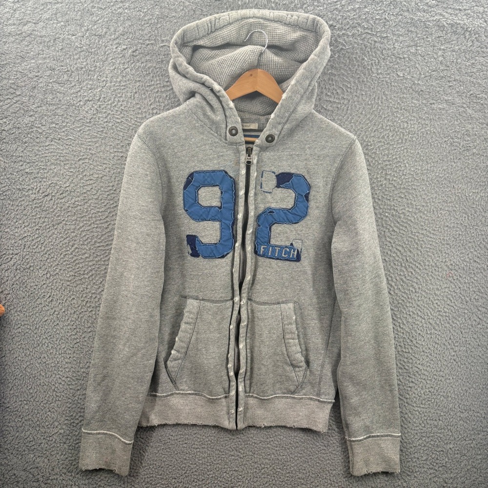 Vintage Abercrombie Fitch Hoodie Mens L Gray Blue Muscle Fit Thermal Swetshirt